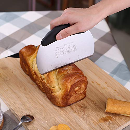 1 pcs Dough Pastry Scraper Chopper/Stainless Steel Dough Scraper Cutter with Ergonomic Rubber Non-Slip Grip/Dough Scraper Cutter/Pro Pastry Pizza Cutter Chopper (Black) - color: Black