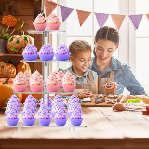 Jusalpha Large 4 Tier Square Acrylic Cupcake Stand, Cake Stand - size: 4 Tier With Rod Feet, Version 2