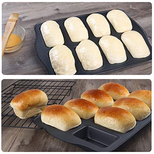 Beasea Mini Loaf Pan 8 Cavity, Nonstick Bakeware Square Bread Pan, Carbon Steel Mini Loaf Bread Pan Cake Pans for Baking Oven - color: Black Miniloaf 8 Cup