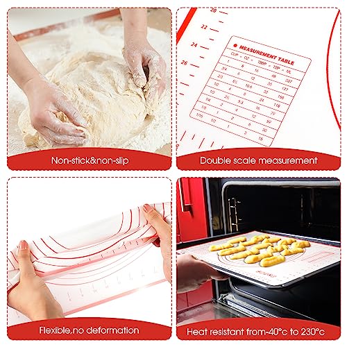 Dandat Rolling Pin Set with Adjustable Rings Baking Mat Cutters, Red - color: Red