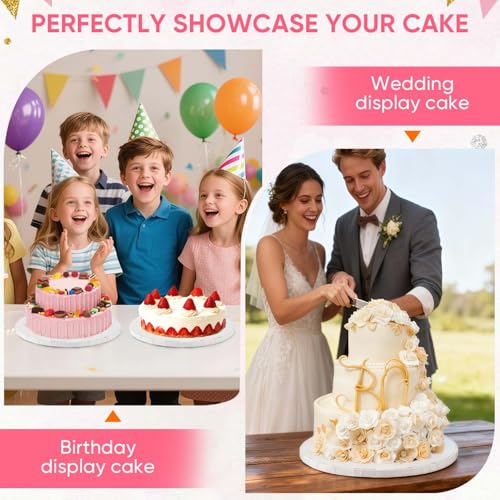 2 Pack Round Cake Boards Drums 12 Inch Sturdy 1/2 Thick Professional Cardboard Base para Pastel Smooth Straight Edges White for Multi-Layer