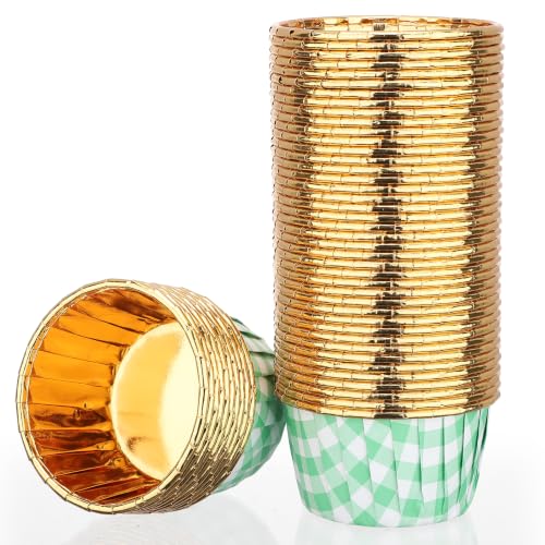 EUSOAR Cupcake Liners, 50pcs 3.5oz Green White Foil Baking Cups for Cupcake - color: Green/White, size: 50pcs