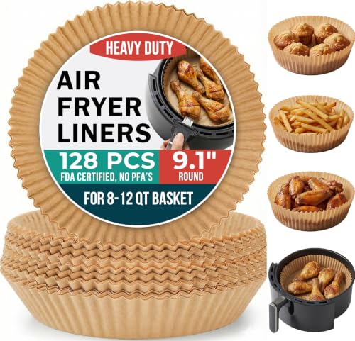Air Fryer Liners Disposable Large 9.1” Round for 8-12 QT Basket - 128 Pcs - size: 9 inch - Round