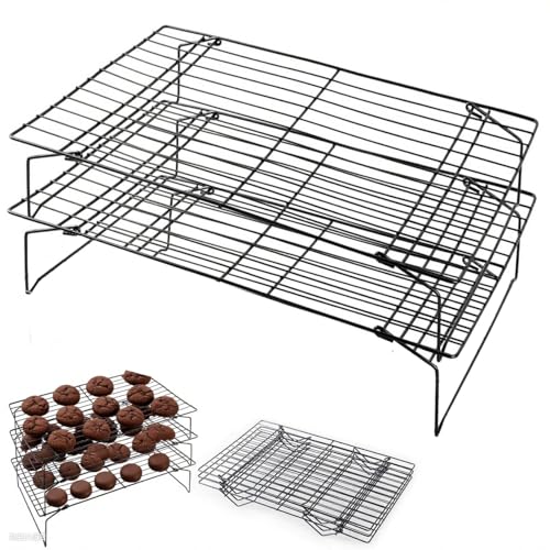 2-Tier Collapsible Cooling Racks, Detachable Wire Cooling Rack Stackable Drying Rack for Cookie Bread Pizza Baking, Fruits, Snacks Perfect for Outdoor Camping - size: 2 Tier