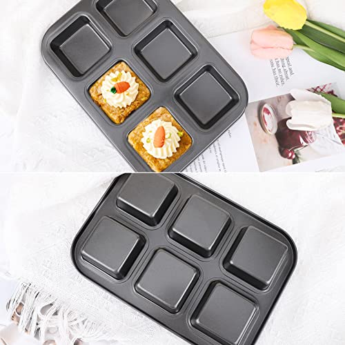Beasea Nonstick Brownie Pan, 2 Pack 6 Cavity Black Square Brownie Muffin Pan Cake Pan Mini Cheesecake Cupcake Bakeware Carbon Steel 2x3 Cutter Brownie Baking Tray Bakeware for Oven Baking - color: Black Brownie Mini
