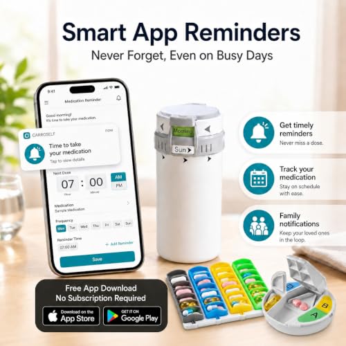 Pill Dispenser with App Reminder, Medicine Pill Organizer for 4 Daily Doses