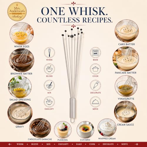 Mrs. Anderson's Baking Nonstick Ball Whisk, Stainless Steel With Silicone Tips, Flexible Wire Design For Whisking Eggs, Sauces, Dressings, And Desserts - style: Silicone Tip Ball Whisk