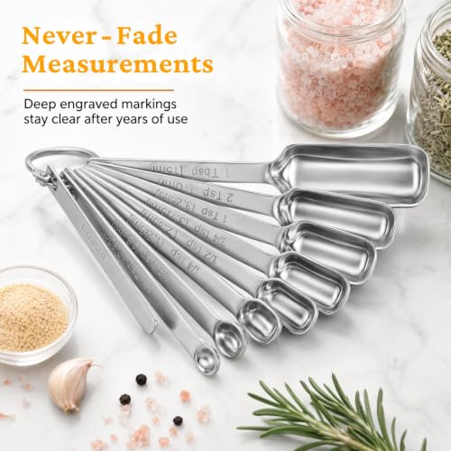 28 Pcs Stainless Steel Measuring Spoons Set with Leveler, Metal Round & Rectangular Spoons plus 2-Pack Mini Spoon Sets for Precise Cooking and Baking, Standard Sizes with Clear Engraved Markings - size: Set of 28