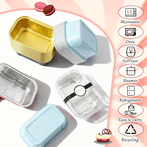 100 Sets Mini Loaf Pans with Lids and Spoons, 5.7 oz Disposable
