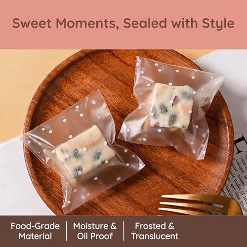 200Pcs White Polka Dot Cookie Bags, Self Sealing Cellophane Bags - color: Polka Dot-white, size: 4 x 4 inch