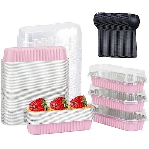 LNYZQUS Mini Loaf Pans with Lids 100 Pack, 6.8oz Rectangle Cake Tins - color: Pink, size: 6.8 oz