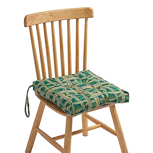2-Pack Outdoor/Indoor Wicker Patio Seat Cushion Pad with Ties - Dining Chair Cushion, 17" x 17" (Green Plaid) - color: Green Plaid