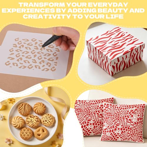25 Pcs Cookie Stencils for Baking, Honeycomb Mermaid Scale Leopard Tiger Snake Texture & Dog Paw Print Patterns, Royal Icing Airbrush Cake Stencils for DIY Desserts & Party Crafts Reusable - style: Style 3