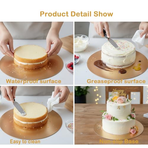 Gold Cake Boards 4 Pack, 6 8 10 12 Inch Round Cardboard Cake Base - color: Gold