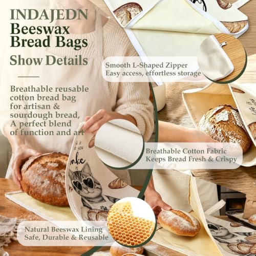 Funny Tabby Cat Baking Gifts Beeswax Bread Bags 2 Pack XL 13x17in - color: Cat Baking 02
