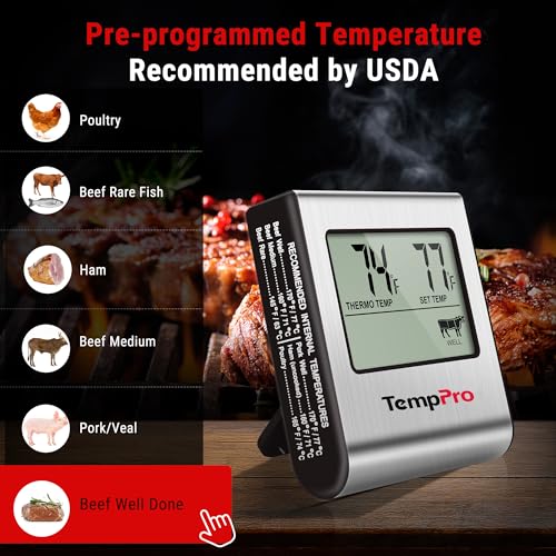 TempPro TempTrack Large LCD Digital Meat Thermometer for Cooking, Smoking - color: Light Silver