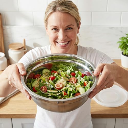 Geetery 6 Pack Stainless Steel Mixing Bowls with Airtight Lids 3qt Metal Mixing Bowl Thicker Stainless Steel Salad Bowls for Food Prep, Baking, Storage, Cooking, Serving Dishwasher Safe - color: Black Lid