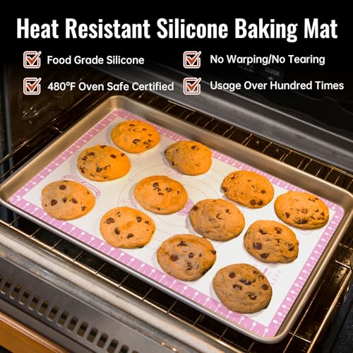 Silicone Baking Mat with 10 Recipes, Non Stick Silicone Mat for Pastry, Cookie, Macaron, Pizza,Bread, Surdough,Fondant, Extra Large and Dishwasher Safe - color: Pink, size: 26"L x 16"W