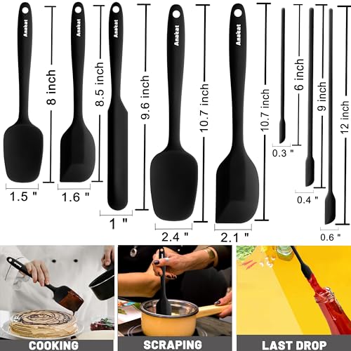 Anaeat Heat Resistant Silicone Spatula Set of 8 - Seamless One-Pieces Design, Non-Stick Rubber Spatulas & Mini Kitchen Scraper Flexible for Non-stick Cookware - Easy Baking, Cooking, Scraping & Mixing - color: 8 Pcs Spatulas (Black), size: Essential Spatu