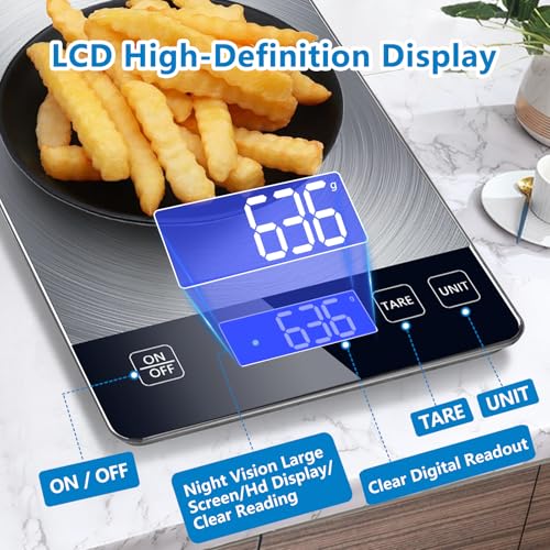 Food Kitchen Scale, Digital Food Scale 33lb Digital Kitchen Scale Precisely Measures Grams and Ounces for Meal Prep Baking and Cooking, 304 Stainless Steel Kitchen Scale LCD Display - style: Battery_33lbs_silver