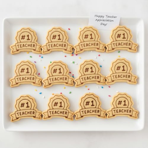 BAKERLOGY Number 1 Teacher Badge Mini Cookie Cutter & Stamp Set – Award Ribbon Fondant Embosser for Cookies, Cupcake Toppers, Biscuit Decorating, Teacher Appreciation, Thank You, School, Graduation
