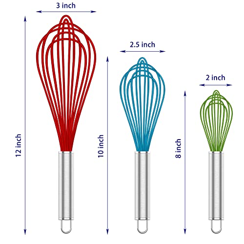 OYV Silicone Whisk Set of 3, 8/10/12 Inch, Non-Scratch, Red/Blue/Green - color: Premium(RGB Pack)