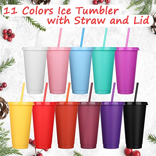 Honeydak 30 Pack Plastic Cups with Lids Straws,Solid Color - color: Solid Color