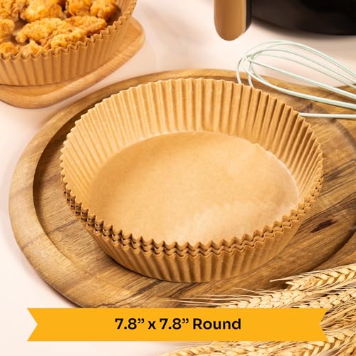 Mindful Design Air Fryer Paper Liners,125Pcs Parchment Paper, Air Fryer Disposable Liner for Microwave, Non-Stick Round Free of Bleach (8IN) - size: Round 8"