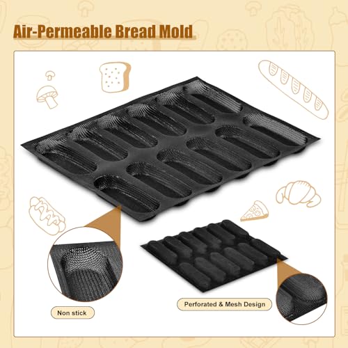 Upgraded Silicone Perforated Baking Forms, Sandwich Mold, French Baguette Bread Pan, Food Mat, Non-Stick Baking Liners (1PCS, 12 Loaf_11.8x15.7 inch) - size: 1 PCS, 12 Loaf_11.8x15.7 inch