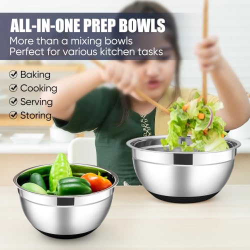 E-far Stainless Steel Mixing Bowls with Lids Set, 5-Piece, Black - color: Black, size: 5 Regular Sizes