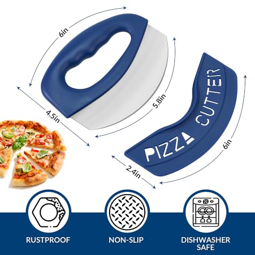 Pizza Cutter with Blade Cover Stainless Steel Upgrade Sharp Blade Dark Blue - color: Dark Blue