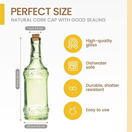 BULK PARADISE Assorted Green Glass Bottles with Corks, 6 Pack, 2.5in X 9in, 16oz - color: Green