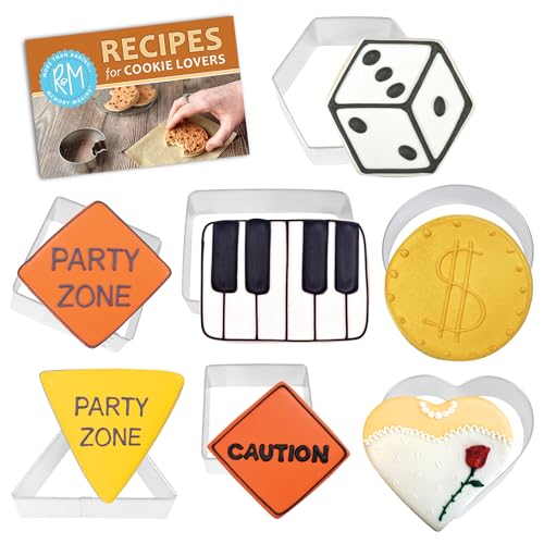 R&M Shapes Cookie Cutter 7-Piece Gift Set-Includes Squares, Rectangle, Triangle, Hexagon, Circle, Heart Cookie Cutter with Recipe Card - Steel