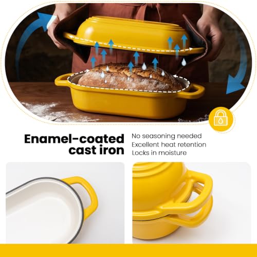 Oval Dutch Oven for Bread Baking,11.3x5 Enameled Cast Iron Bread Pan,Yellow - color: Yellow