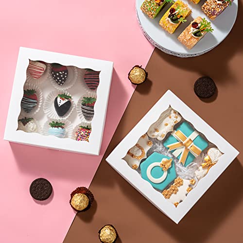 RomanticBaking 14pcs 7" x 7" x 2 1/2" Inches Bakery Boxes with Window for Pie, Cookies, Chocolate Covered Strawberries, Cakesickle, Brownies - size: 7"x7"x2 1/2"