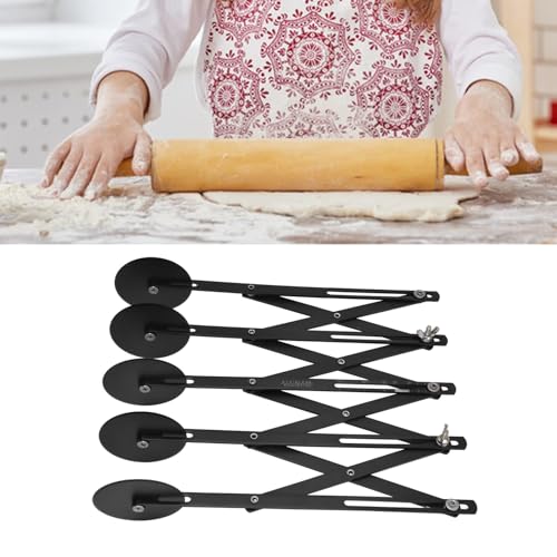 5 Wheel Pastry Cutter, Expandable Stainless Steel Pizza Slicer & Pasta Cutter, Adjustable Dough Roller Cutter for Baking Pastries Brownies and Pizza Kitchen Tool (Black)
