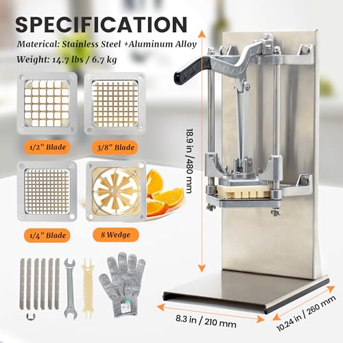 BIEAMA French Fry Cutter with 4 Blades, 1/4", 3/8", 1/2" & 8 Wedge - size: 1/4" & 3/8" & 1/2 & 8-wedge (Vertical Machine)