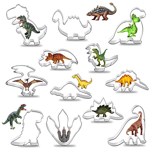 Dinosaur Cookie Cutters Set, 12 Piece Stainless Steel Shaped Cookie - color: Dinosaur