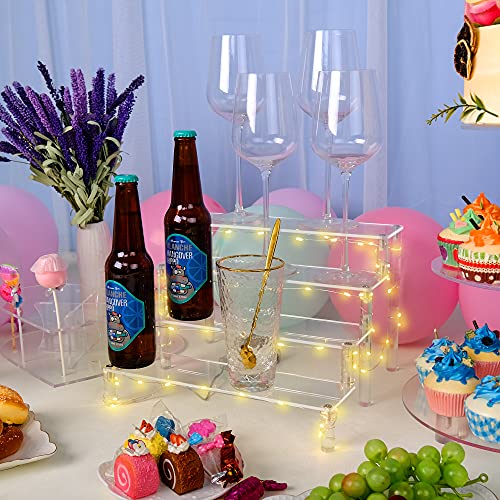 YestBuy Display Shelf Cake Stand – 4 Tier Shelf Cake Pop Stand – Multifunctional and Durable Acrylic Stand – Mounting Hardware Included – Ideal for Desserts, Cosmetics, Glassware, Figurines - color: Clear（Yellow Light）, size: 4 Tier - 3 Pack