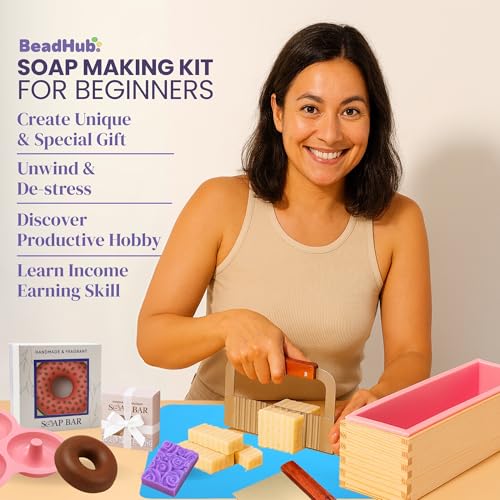BeadHub Soap Making Kit for Adults Beginners | 6LBS Melt & Pour Soap Base - Shea Butter, Clear Glycerin & Goat Milk, All-in-one Deluxe Kit for Soaps with Fragrances, Colors, Making Tools & Supplies