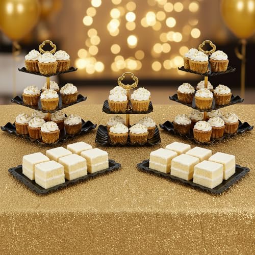 NWK 5-Piece Cupcake Stand & Appetizer Trays Set (Square, Black) - color: Black