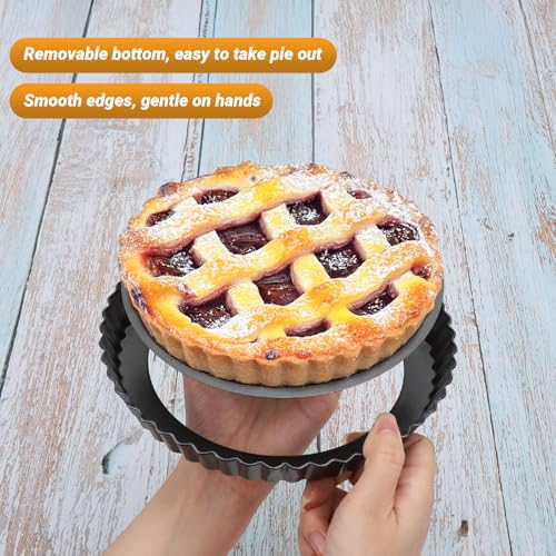 Beasea Mini Tart Pans for Baking, 2pcs 8 Inch Tart Pan with Removable Bottom Small Non Stick Carbon Steel Quiche Pie Pans for Oven Baking - size: 8 Inch, style: Black-Round-2 pack