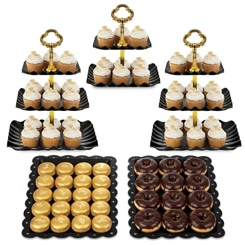 NWK 5-Piece Cupcake Stand & Appetizer Trays Set (Square, Black) - color: Black