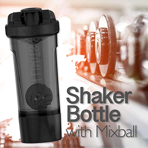 Artoid Mode Fitness Workout Sports Protein Shaker Bottle 24-Ounce, Dual Mixing Technology with Shaker Balls & Mixing Grids Included, Twist and Lock Protein Box Storage Included - color: Stone Gray/Black