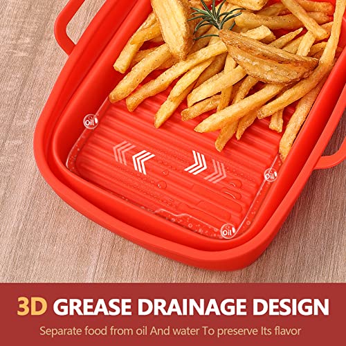 Collapsible Silicone Air Fryer Liners 8QT 10QT Ninja Dual (Red) - color: Red, size: 8QT