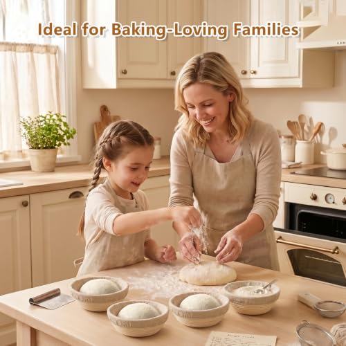 Banneton Bread Proofing Basket Set of 4 (5 inch Round) - style: 4 Round 5-inch & 4 Banneton Liners