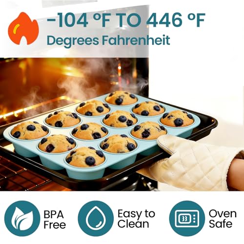 CAKETIME Silicone Muffin Pans for Baking, 2 Pack Regular Size Muffin Pan 12 Cups Non Stick Silicone Molds for Baking Muffin, Egg Bites, Cupcake BPA Free - size: 2pc: Regular 12-Cup