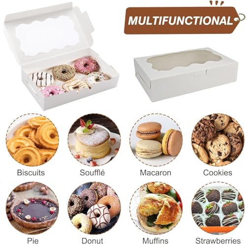 Cookie Boxes with Window White Bakery Boxes 7 x 4.3 x 1.5 Inch Takeout Treat Boxes for Cookies, Donuts, Pastry, Strawberries, Macarons(20PCS) - color: White