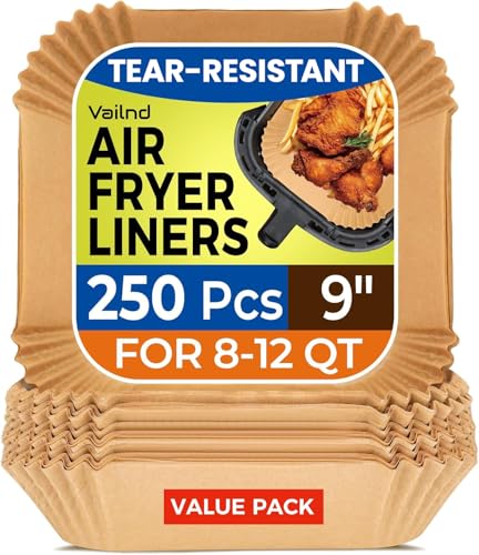 250 Pcs 9" Square Air Fryer Liners Disposable for 8-12QT, Parchment Paper - size: 9"Square