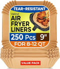 250 Pcs 9" Square Air Fryer Liners Disposable for 8-12QT, Parchment Paper - size: 9"Square